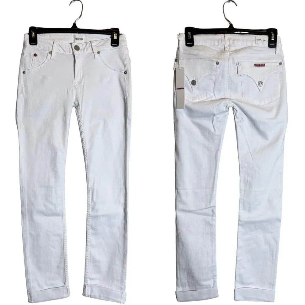 Hudson Bacara Low Rise Crop Straight Leg Cuffed Denim Jeans Women's 24 White NWT